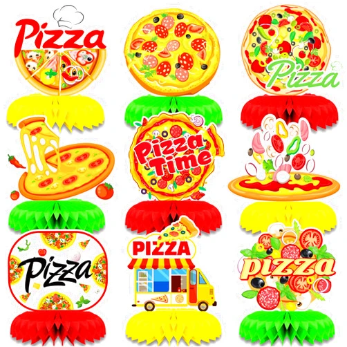 AirSun Pizza Honeycomb Centerpieces for Tables 9pcs Honeycomb Table Decorations Birthday Party Supplies Table Topper Baby Shower Decor