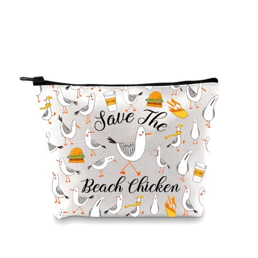 G2TUP Seagull Inspired Gift Save The Beach Chicken Makeup Bag Seagull Lover Cosmetic Bag Animal Lover Gift (The Beach Chicken MB)