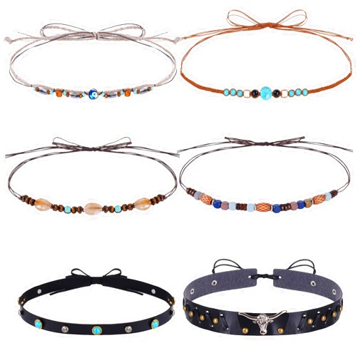 Haakong 6Pcs Cowboy Hat Bands Ethnic Western Hat Bands for Cowboy Hats Cowgirl Turquoise Hatbands Beaded Hat Bands for Women Men