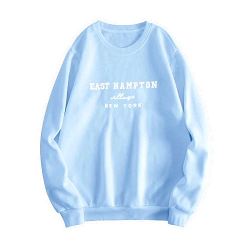 Lauweion Women’s East Hampton Letter Print Graphic Sweatshirt Oversized Drop Shoulder Fleece Teen Girls Pullover Shirt