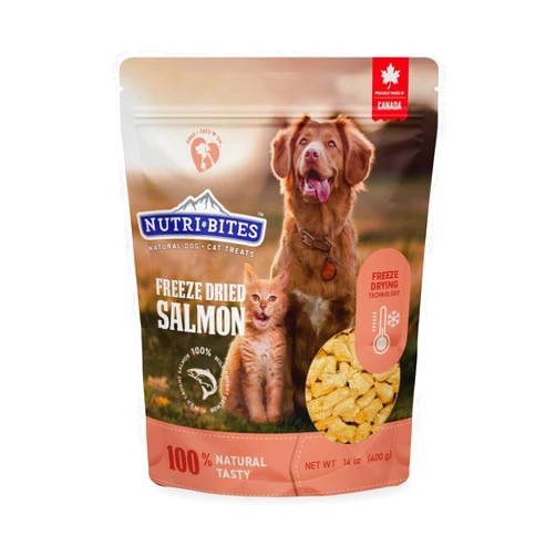 Nutri Bites Freeze Dried Salmon Dog & Cat Treats | Healthy Pet Training Treats or Food Topper | All Natural, 1 Single Animal Protein, High Protein | Premium Bulk Value Pack, 14 oz