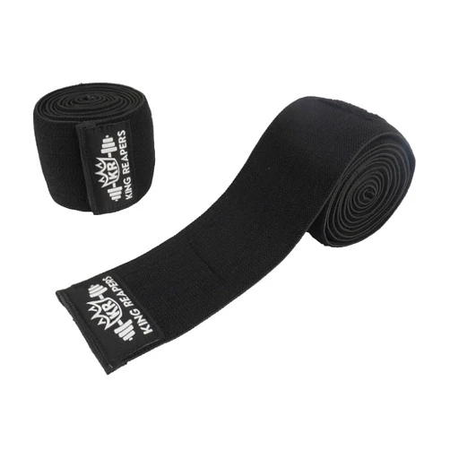 KING REAPERS Knee Wraps for Weightlifting, Knee Support (Full Black) Knee Straps for Powerlifting, Leg Press, Squats & Joint Stability - Reinforced Stitching Knee Wrap Support for Men & Women