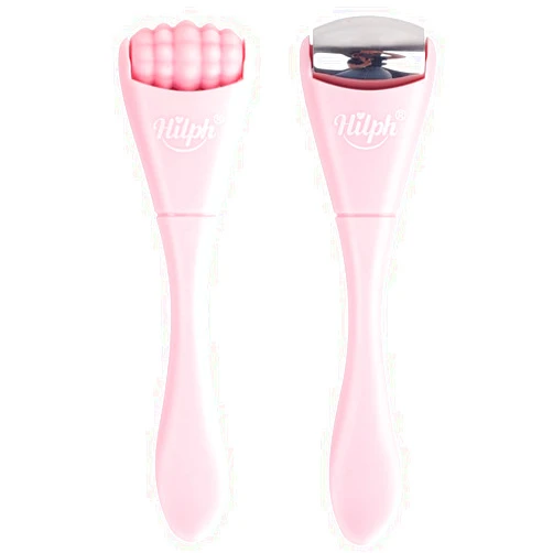 Hilph Mini Ice Roller for Face & Eyes, Face Eye Massager Roller Set with Stainless Steel and Silicone Head for Puffiness Relief, Metal Facial Ice Roller for Puffy Eyes, Reduce Fine Lines (Pink)