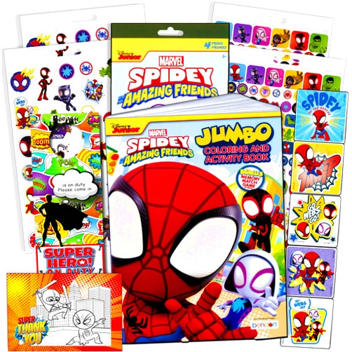 Generic Spidey and His Amazing Friends Activity Set Bundle - Spiderman Coloring Book, Spiderman Stickers, 2-Sided Superhero Door Hanger and More, Red