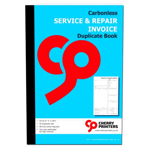Cherry Printers Cherry Service & Repair Invoice, 2-Part Carbonless Book, 8.27 x 11.69 Inches, 50 Sets Per Book
