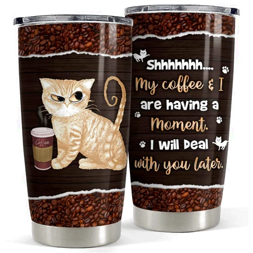 SANDJEST Cat Tumbler Cat And Coffee Love 20oz Tumblers with Lid Gift for Women Girl Daughter Sister Mom Cat Lovers Christmas Birthday