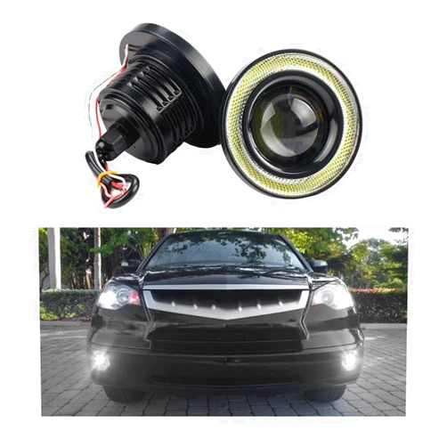 Dickno 2 PCS Car Angel Eye Fog Light, 2.5'' Round COB LED Super Bright High Power Fog Angel Eye Projector with Halo Rings, Universal Vehicle DRL Daytime Driving Light Fog Lamp Bulbs (White)