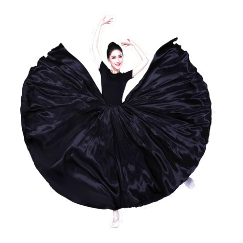 Aumulen Women Satin Full Circle Ankle Length Swing Long Skirt Belly Dance Costume for Stage Performance