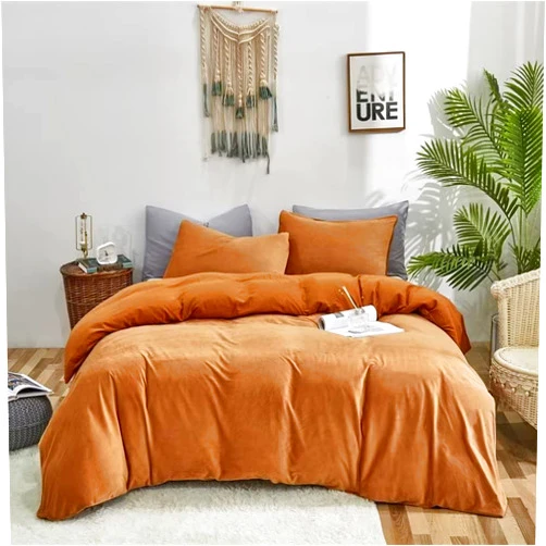 Forxiexie Pumpkin Velvet Comforter Set Twin Orange Fluffy Bedding Comforter Sets Burnt Orange Bedding Sets Flannel Comforter Soft Brown Bed Comforter 3Pcs Rust Comforter Bedding Sets Twin