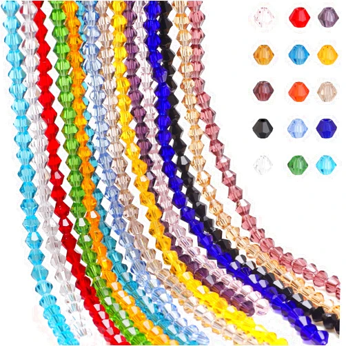 Lubeads Glass Beads for Jewelry Making, 4MM Bicone Bead, 15 Colors Total 1425 Pcs Faceted Crystal Beads with Elastic Strings for DIY Jewelry Making Beading Necklace Earrings Rings LUBEADS