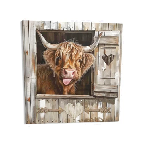 CHUKIWIS Highland Cow Bathroom Wall Art Decor Highland Cow Farmhouse Wall Canvas Artwork Funny Vintage Cattle Poster Prints Suitable for Gift and Hung in Bathroom Toilet Living Room Kitchen 12