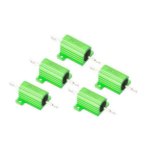 PATIKIL 25W 300 Ohm Aluminum Shell Resistor, 5 Pack Aluminum Housing Resistor Housed Case Wirewound Resistors Screw Tap Power Resistor 5% Tolerance, Green