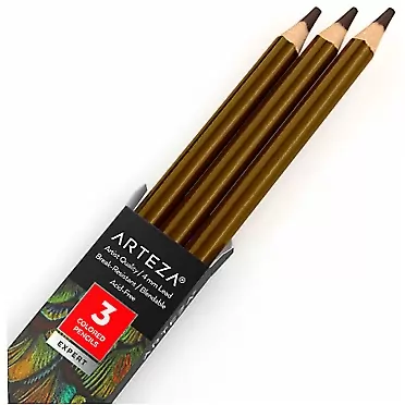 Arteza Colored Pencils, Pack of 3, А307 Cocoa Brown, Soft Wax-Based Cores, Ideal for Drawing, Sketching, Shading & Coloring
