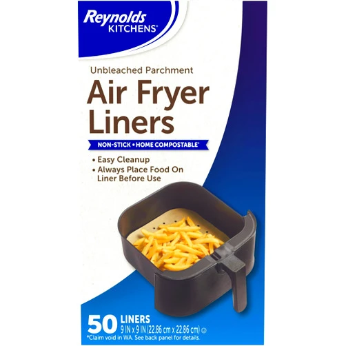 Reynolds Kitchens Air Fryer Liners Disposable, Unbleached Parchment Paper Sheets, 50 Count