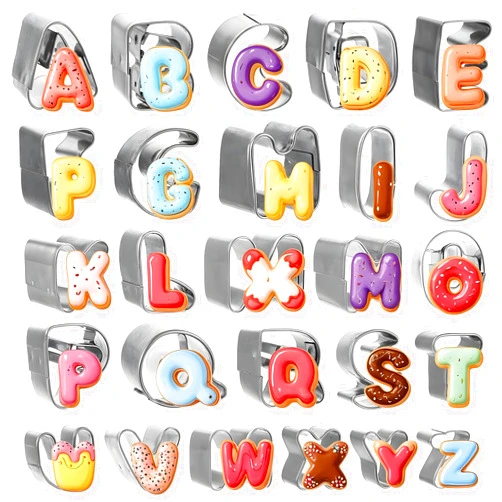 Thinp 26 Pcs Alphabet Cookie Cutters Letter Cookie Cutters Set Stainless Steel Letter Cutters for Cake Decorating Biscuits Pastry Baking Dough Holiday Themed Party