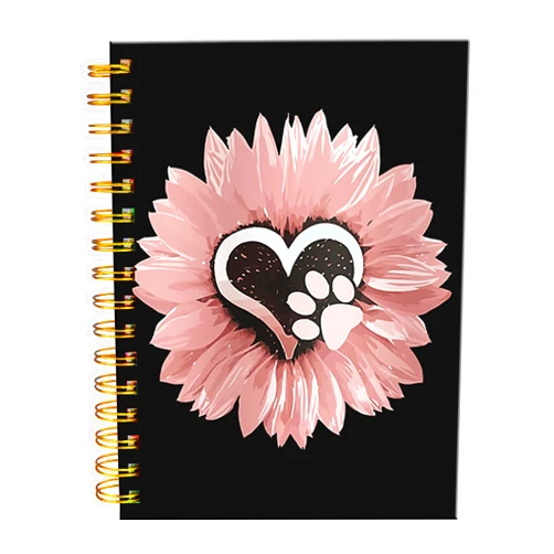 iampanda Spiral Journal Notebook,Strong TwinWire Binding with Premium Paper for Girl Women,60 Sheets A5 College Ruled NotebookJournal,Perfect for School Office Home Gifts,Sunflower Pink Flowers Dog