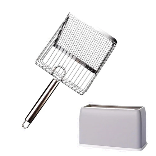 DUSTNIX Cat Litter Scoop, Metal Scooper, Deep Shovel, Ergonomic Handle, Kitten Poop Sifting, Durable, Heavy Duty Speed Sifter, for Litter Box （Silvery-Gray）