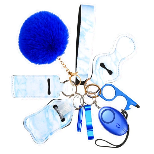 AMIR Safety Keychain Set for Women and Kids, 10 Pcs Safety Keychain Accessories with Sound Personal Alarm, Whistle and Pom