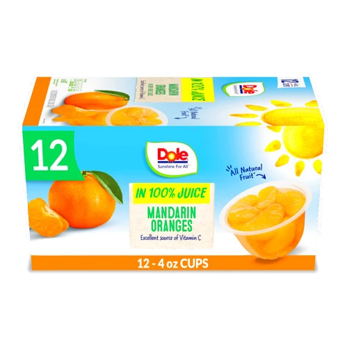 Dole Fruit Bowls Mandarin Oranges in 100% Juice Snacks, 4oz 12 Total Cups, Gluten & Dairy Free, Bulk Lunch Snacks for Kids & Adults