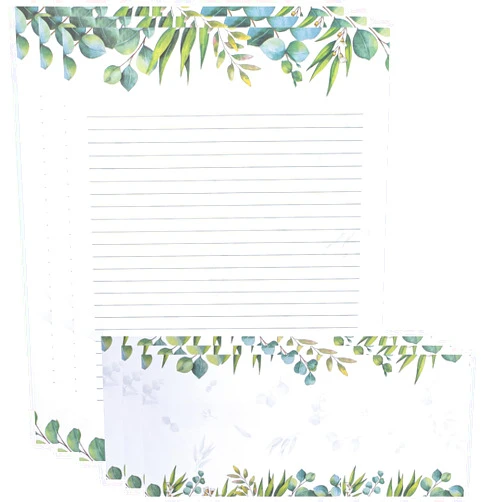 CHENGU 72 Pcs Leaf Theme Paper Stationery Set 36 Greenery Letterhead Paper with 36 Matching Envelope Leaves Lined Paper for Letter Elegant Letter Paper (Fresh Style,8.5 x 11 Inch, 9.5 x 4.13 Inch)