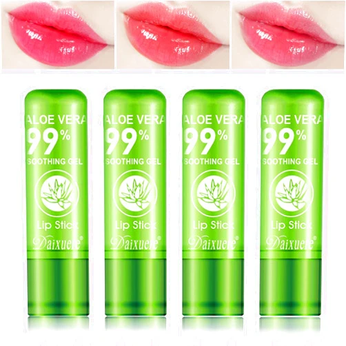 WENJLYJ 4 PCS Aloe Vera Lipstick,Magic Temperature Color Changing Lip Gloss Set,Long-lasting Nutritious Waterproof Lip Balm Moisturizing Lipstick Lip Makeup Kits for Women