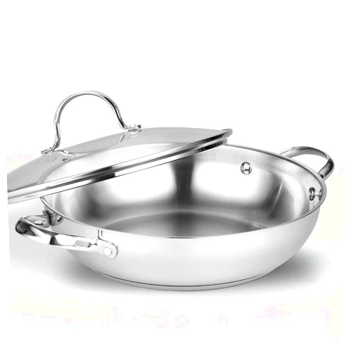 Cooks Standard Wok Stir Fry Pan with Glass Lid, Classic Stainless Steel 12-Inch/30cm Everyday Chef's Pan, Silver