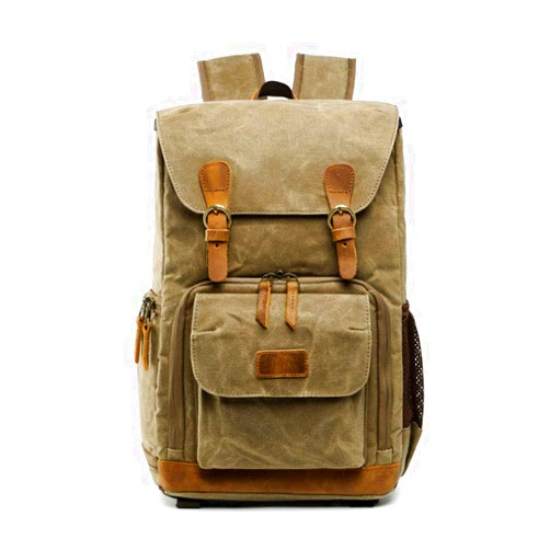 Allacki Waterproof Shock-Resistant Canvas Camera Bag Retro Style Travel Backpack (Khaki)