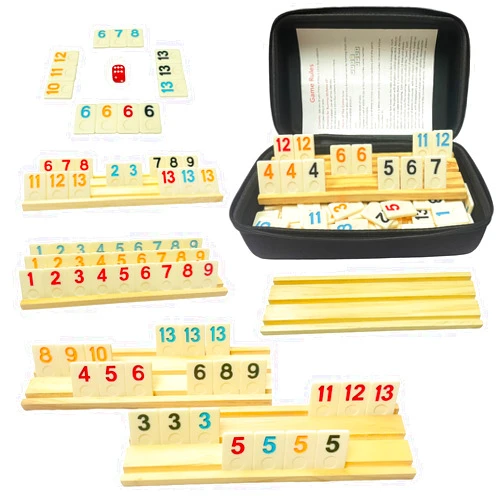 Soopotay 2-6 Players Rummy Cube Board Games with 6 Wooden Racks, 160 Tiles, Rummy Cube Game w/Portable Case, Rummy Board Games for Adults/Kids/Family Game Night, Classic Party Board Games