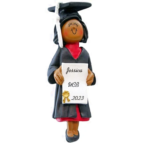 Calliope Designs Graduate Class of 2024 Female African American Personalized Christmas Ornament - Handpainted Resin - 4.5