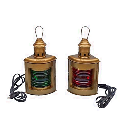 Neo Mary Nautical 2 pcs Antique Brass Port and Starboard Electric Lantern 12