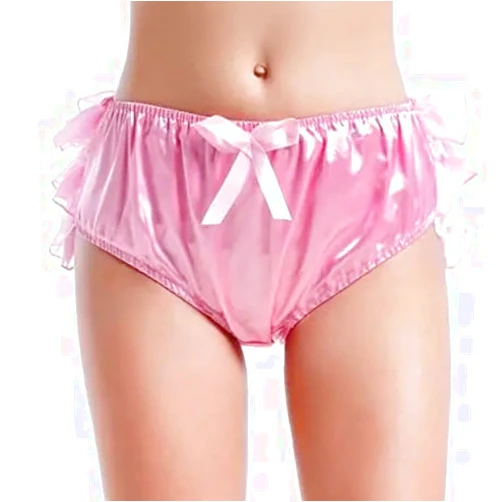 ZHUCHENINWW Women's Sissy Ruffled And Pink Satin Underwear Pink Triangular Shorts Female Customized,Pink,XL, X-Large