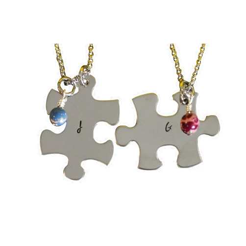 Pretty Prairie Initial Puzzle Piece Necklace, Personalized Puzzle Pieces, Hand Stamped, Couples Gift, Family Members Initial Jewelry, Best Friend Necklaces