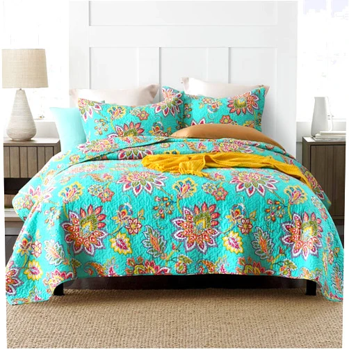 VISIMISI Cotton Bedspread Quilt Sets Reversible Coverlet Sets Comforters Vintage Paisley Floral Bedspread (Green)