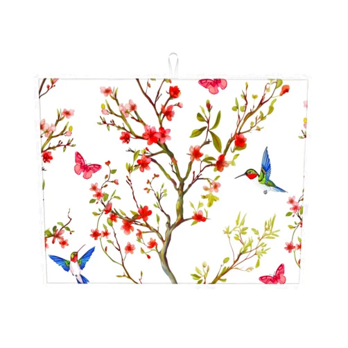 Indokyeyqaz Hummingbird Butterfly Dish Drying Mat 18x24 For Kitchen Counter Absorbent Microfiber Dishes Pad Dish Drainer Rack Mats Fast Dry Kitchen Accessories