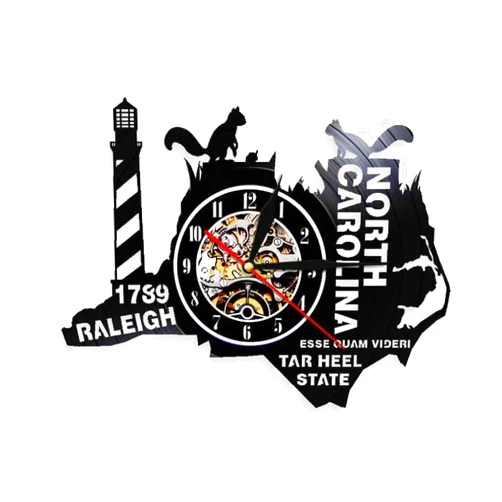 PIZADA The Tar Heel State North Carolina Wall Clock USA State Vinyl Record Wall Clock Living in North Caroline Gifts for The Homesick Without LED