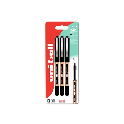uni-ball UB-150-10 Eye Broad Rollerball 3pc Blister Black Plastic Free Packaging