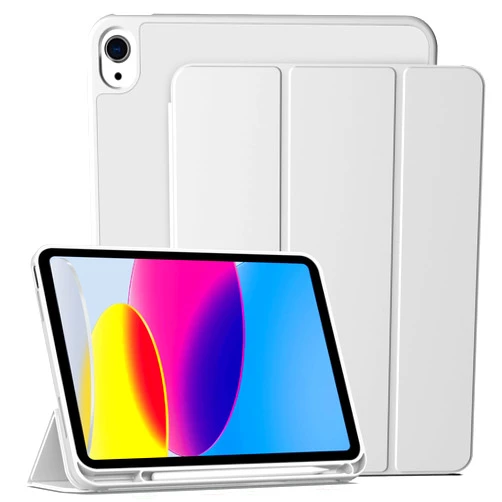 IAMKHO Case for iPad 10th Generation 10.9 inch 2022 with Pencil Holder, Auto Wake/Sleep, Support Touch ID, Slim Trifold Stand Protective Cover with Soft TPU Back for iPad 10 (Gray)