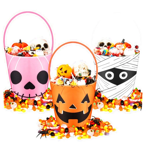 BBTO 3 Pieces Halloween Trick or Treat Bucket Candy Basket Canvas Halloween Party Tote Bags Goody Bucket for Kids Halloween Party Supplies (Halloween Cute Face)
