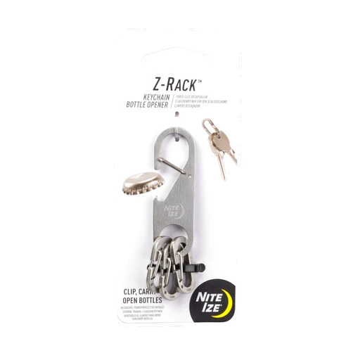 Nite Ize Z-Rack Keychain Bottle Opener - Small Stainless-Steel Keychain - Carabiner with Bottle Opener - Keychain Bottle Opener with Three MicroLink Mini Carabiners