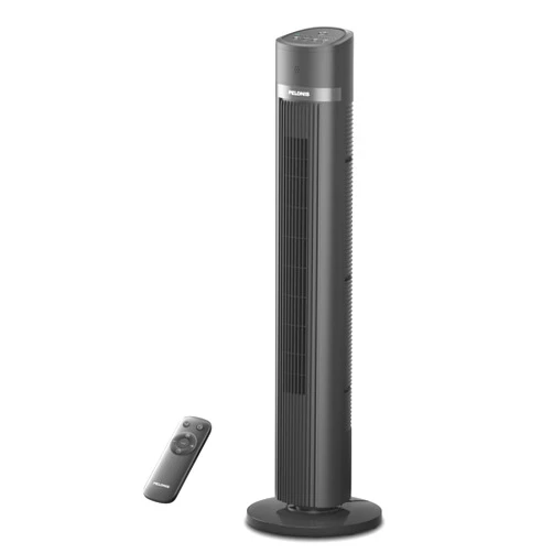 PELONIS 40 inch Bladeless Tower Fan for Bedroom, Standing Fan with Remote Control, 26ft/s, 90° Oscillation, 3 Speed Settings, 27 Db, 3 Modes, 15-Hour Timer, LED Display, Fan that Blows Cold Air, Grey