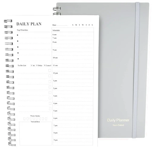 Asten Daily Planner Undated, Asten To Do List Notebook Hourly Schedules Spiral Appointment Planner for Men and Women,PVC Hardcover,Elastic Closure, Inner Pocket 8.3