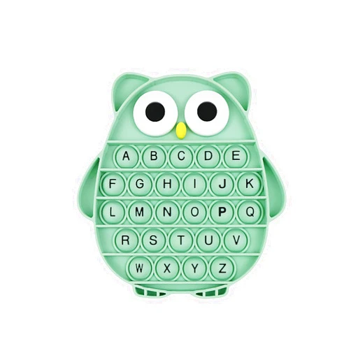 BULINGNA Push Pop Bubble Fidget Sensory Toy, Silicone Stress Relief Popping Toy, ABC Alphabet Owl Shaped Educational Learning Tools for Toddlers Kids Students (Black Letters-Green)