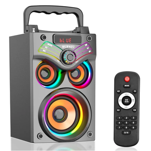 SUPNIU Bluetooth Speakers, Portable Wireless Speakers with Microphone, Bluetooth 5.0, LED Colorful Lights, EQ, Loud Stereo Sound Deep Bass Sound Boombox System for Outdoor Home Party Camping (H77)