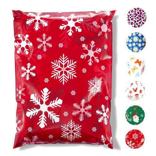 Fuxury Christmas Poly Mailers 10x13 Inch 50Pcs,Shipping Bags for Clothing,Strong Adhesive Shipping Envelopes for Small Business, Self Seal Poly Bag Mailing Envelopes Red Snow