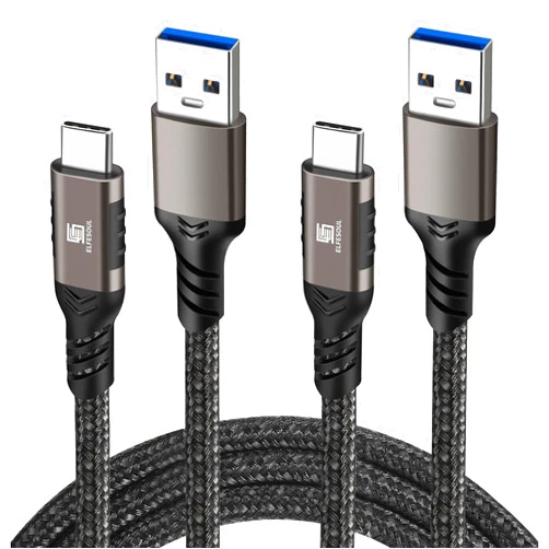 Elfesoul USB C Cable 6.6ft, USB A to USB C Cable USB 3.1 USB 3.2 Gen2 10Gbps Data Charger Cord for Samsung Galaxy S24 S23 S22 S21 S20 S10 S9 S8, Note 20, A80 A70 A50 and iPhone 15/15 Pro, Nylon Braided，2 Pack
