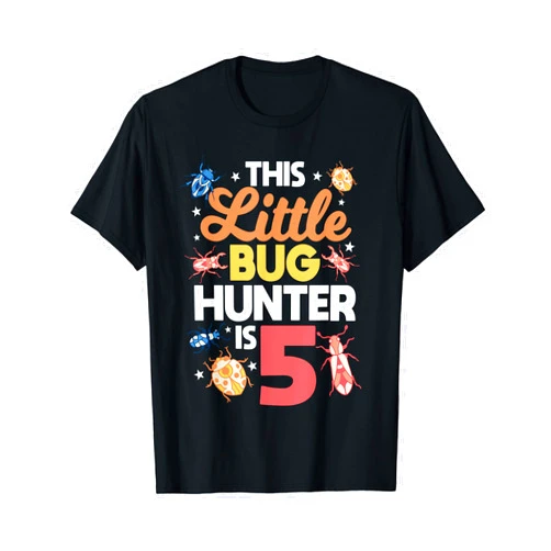 5 Bug Hunter Birthday Apparel This Little Bug Hunter Is 5 Birthday Insect Bday Party T-Shirt