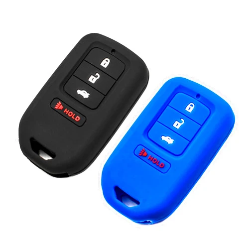 EYANBIS Silicone Key Fob Cover Fit for Honda Accord Civic Crosstour CR-V CR-Z Fit Insight Odyssey Pilot Ridgeline HR-V Smart 4 Buttons | Car Accessories | Remote Key Protection Case - Black & Blue