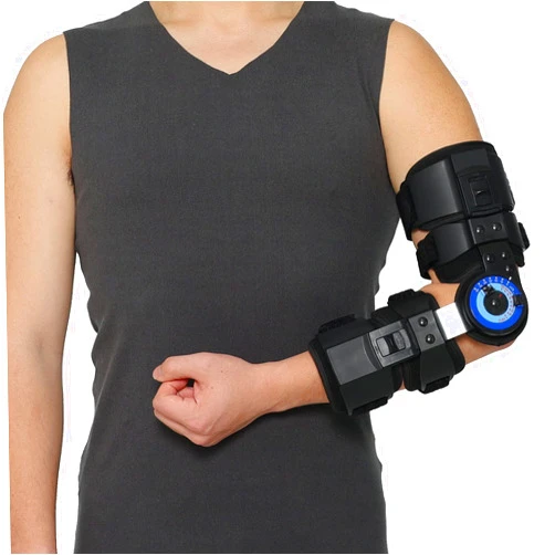 Orthomen Hinged ROM Elbow Brace, Adjustable Post OP Elbow Brace Stabilizer Splint Arm Injury Recovery Support After Surgery Fracture Rehabilitation (Left)