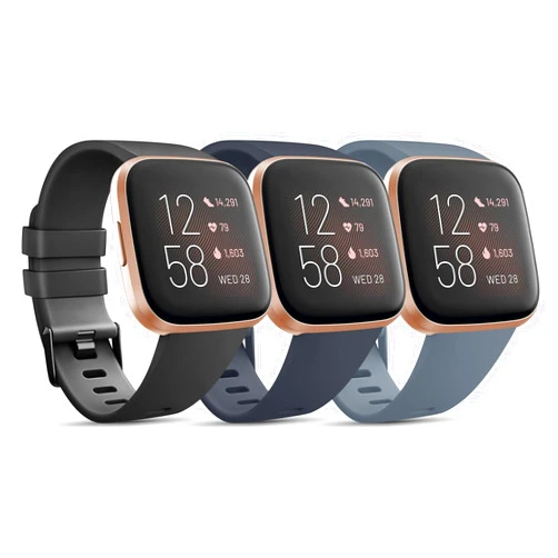 AK 3 Pack Sport Bands Compatible with Fitbit Versa 2 Bands/Fitbit Versa Bands/Versa Lite/Versa SE, Classic Soft Sport Replacement Wristbands for Fitbit Versa 2 Smart Watch Women Men