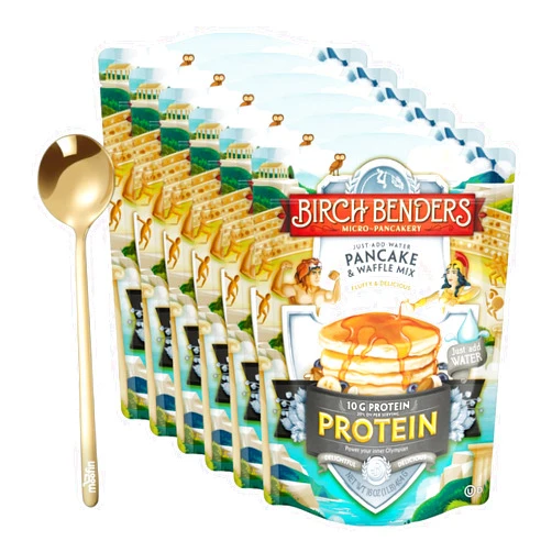 Moofin Birch Benders Pancake Mix Pancake Waffle Mix, 1 lb - High Protein Pancake and Waffle Mix, Bundle with Moofin Golden SS Spoon, Breakfast with Whey, Fluffy & Flavorful, Versatile Mix for Muffins & More